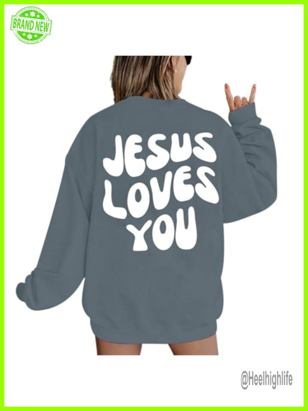 Womens Oversized Christian Sweatshirt Jesus Loves You Faith Crewneck